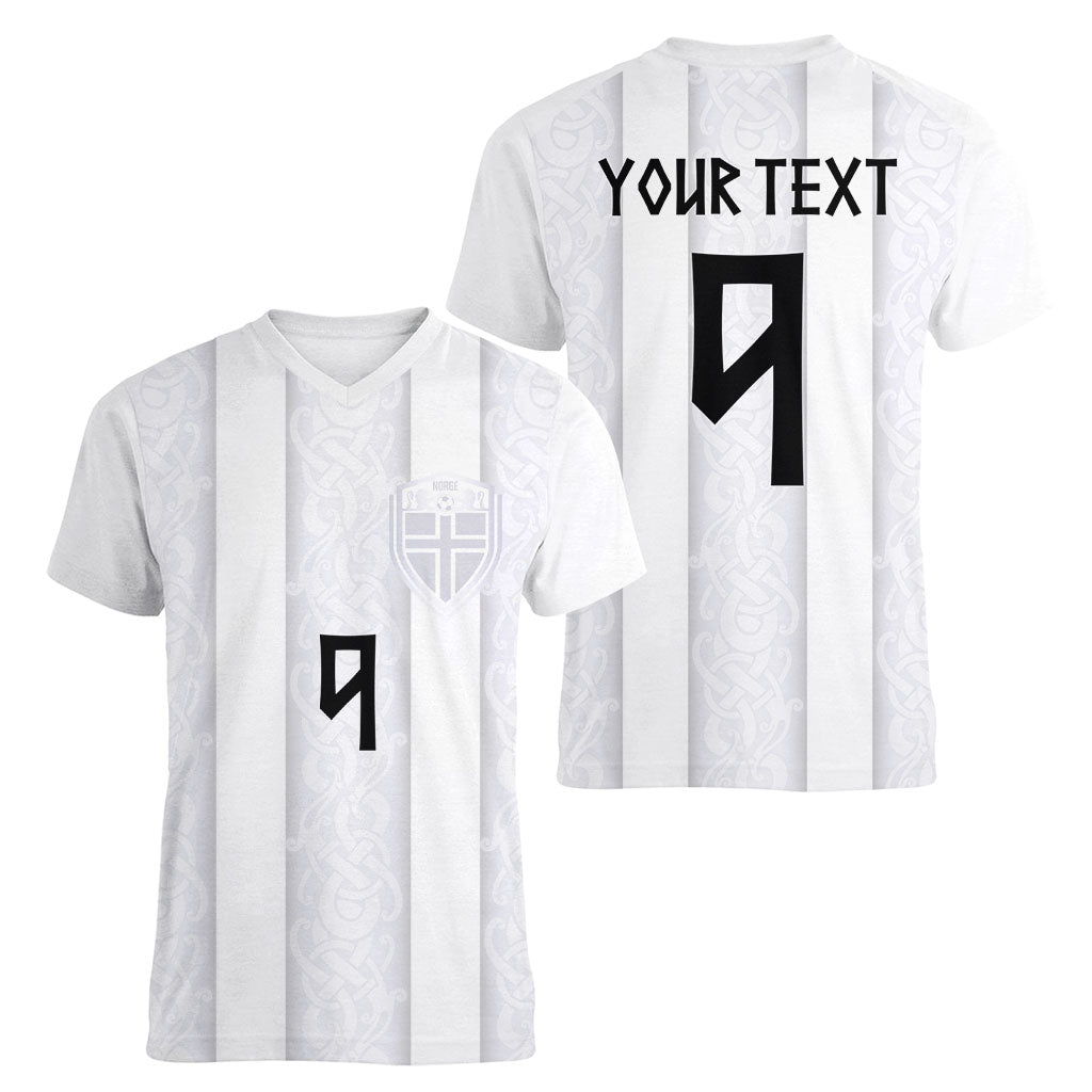 Custom Norway Football Women V-Neck T-Shirt Norge Viking Ornament Whiteout