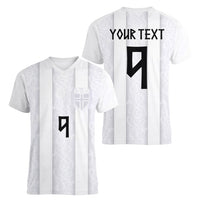 Custom Norway Football Women V-Neck T-Shirt Norge Viking Ornament Whiteout