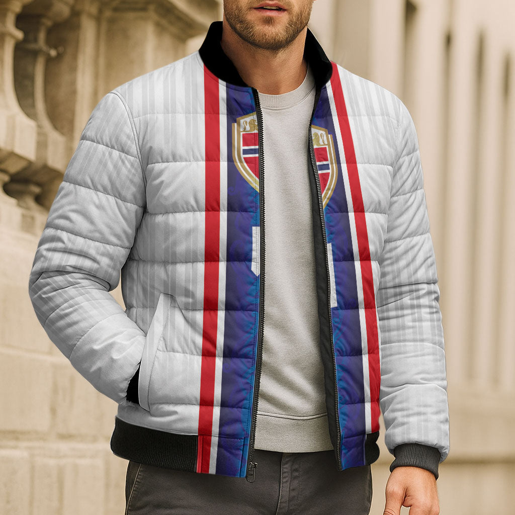 Custom Norway Football Bomber Puffer Jacket Norge Viking Ornament Vertical Stripe Sporty Style