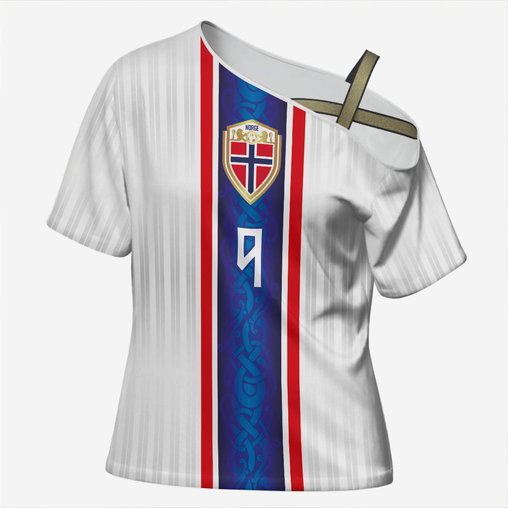 Custom Norway Football Cross Shoulder Shirt Norge Viking Ornament Vertical Stripe Sporty Style