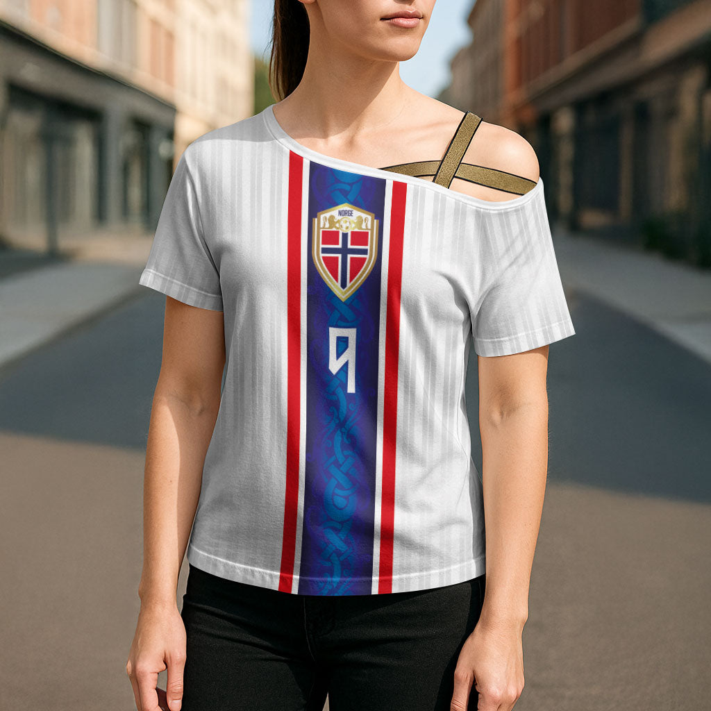 Custom Norway Football Cross Shoulder Shirt Norge Viking Ornament Vertical Stripe Sporty Style