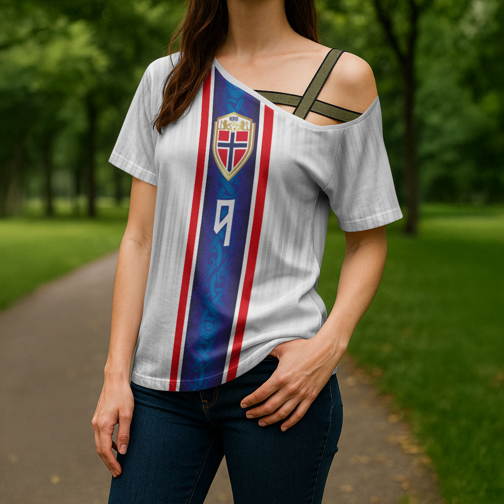 Custom Norway Football Cross Shoulder Shirt Norge Viking Ornament Vertical Stripe Sporty Style