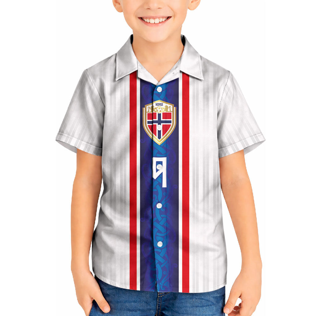 Custom Norway Football Kid Hawaiian Shirt Norge Viking Ornament Vertical Stripe Sporty Style