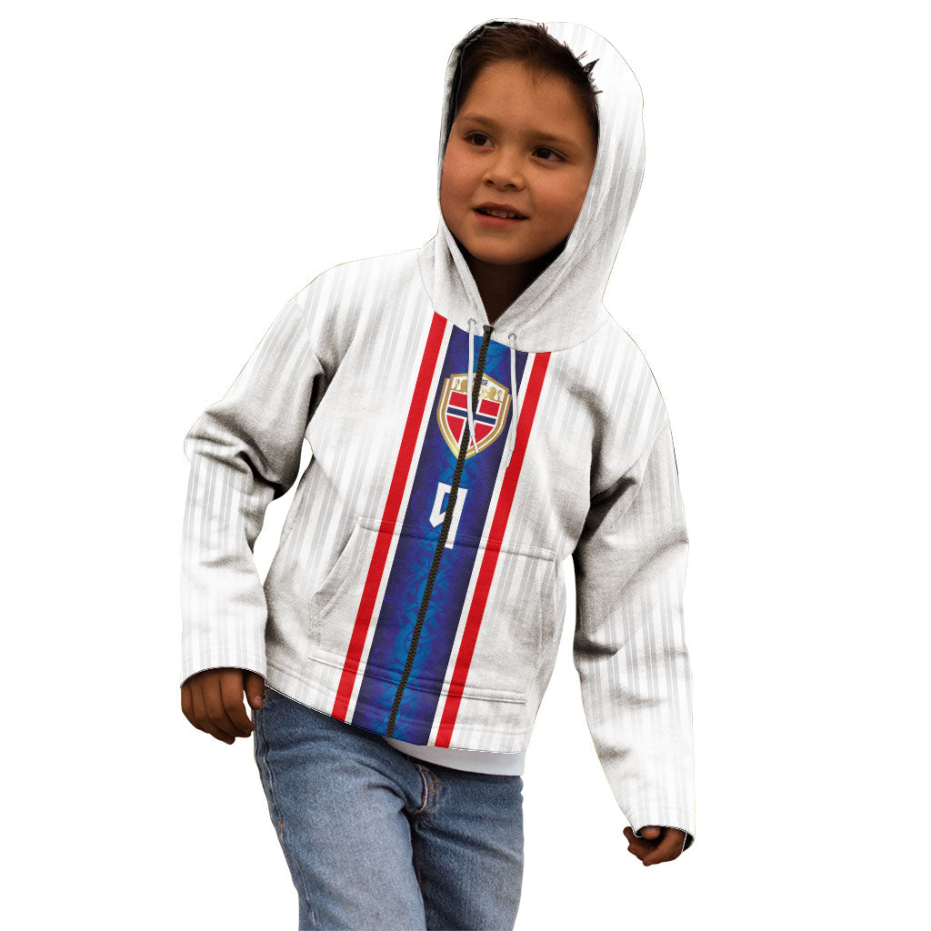Custom Norway Football Kid Hoodie Norge Viking Ornament Vertical Stripe Sporty Style