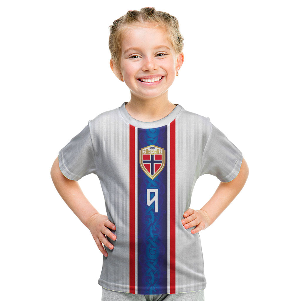 Custom Norway Football Kid T Shirt Norge Viking Ornament Vertical Stripe Sporty Style