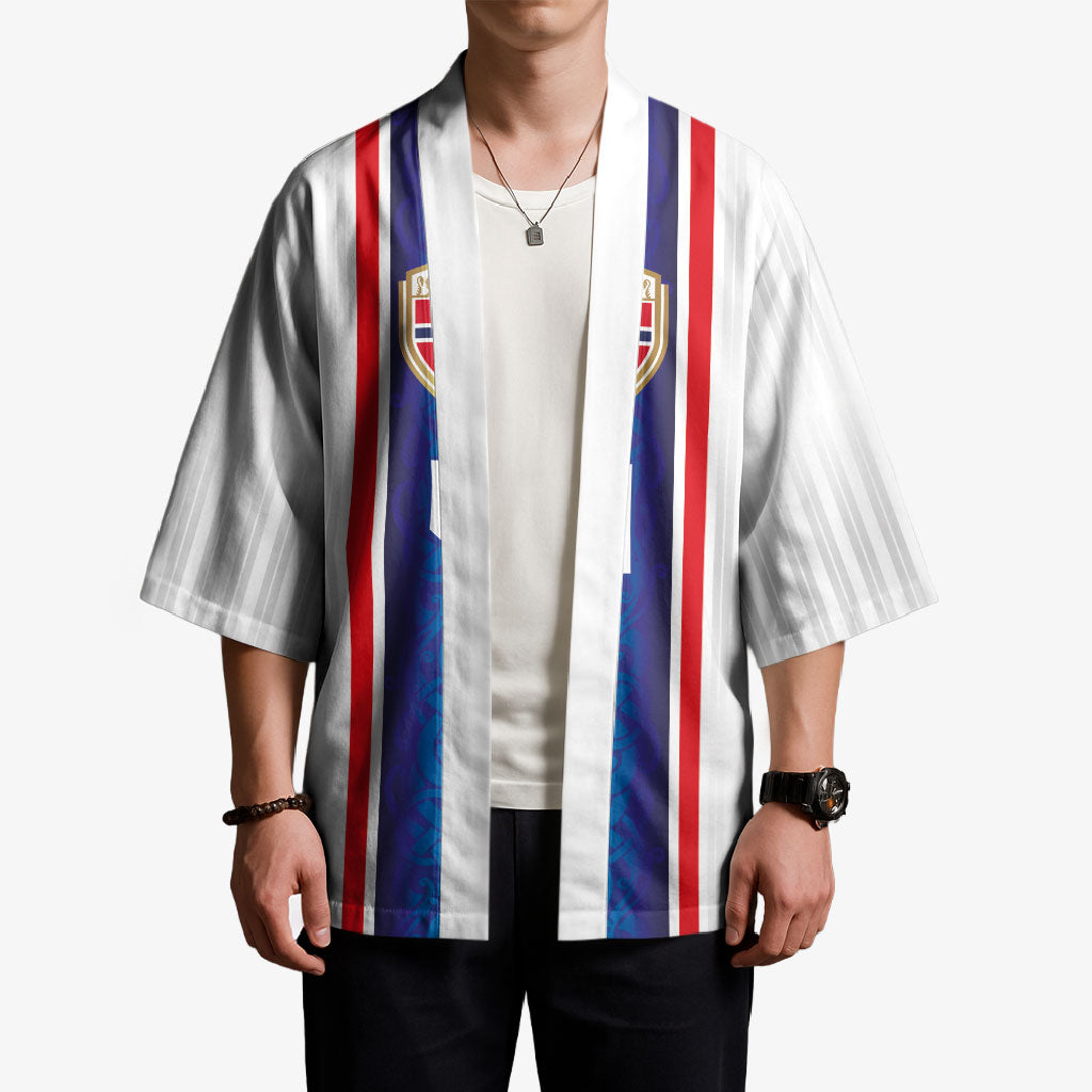 Custom Norway Football Kimono Norge Viking Ornament Vertical Stripe Sporty Style