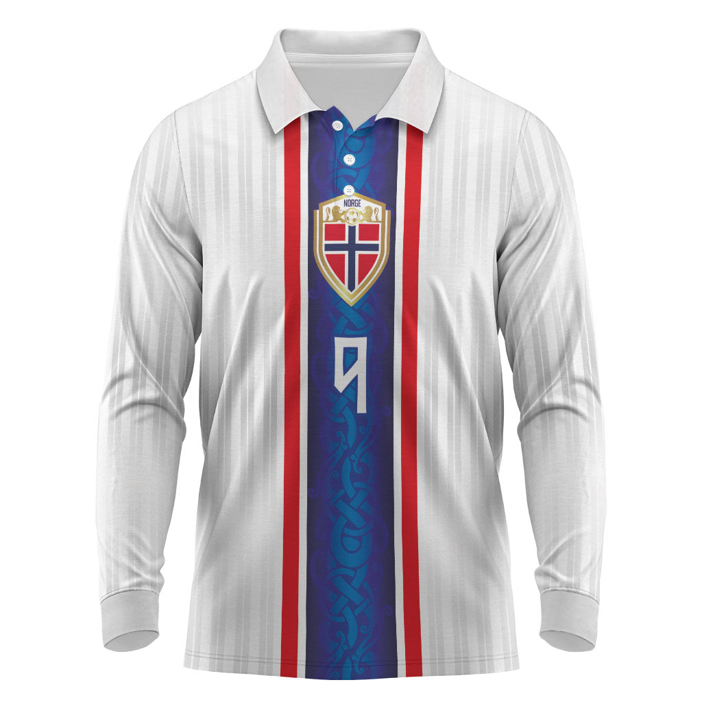 Custom Norway Football Long Sleeve Polo Shirt Norge Viking Ornament Vertical Stripe Sporty Style