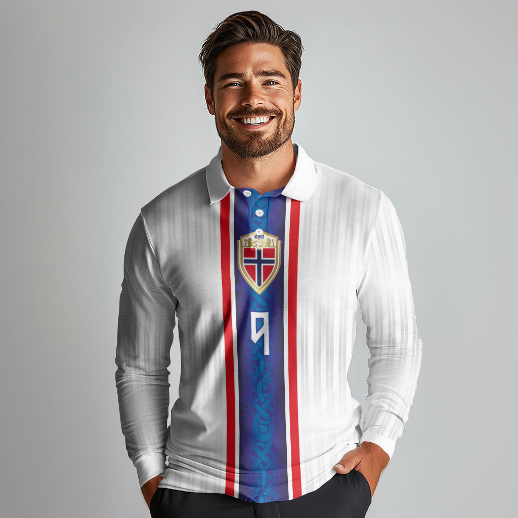 Custom Norway Football Long Sleeve Polo Shirt Norge Viking Ornament Vertical Stripe Sporty Style