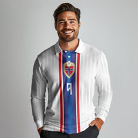 Custom Norway Football Long Sleeve Polo Shirt Norge Viking Ornament Vertical Stripe Sporty Style