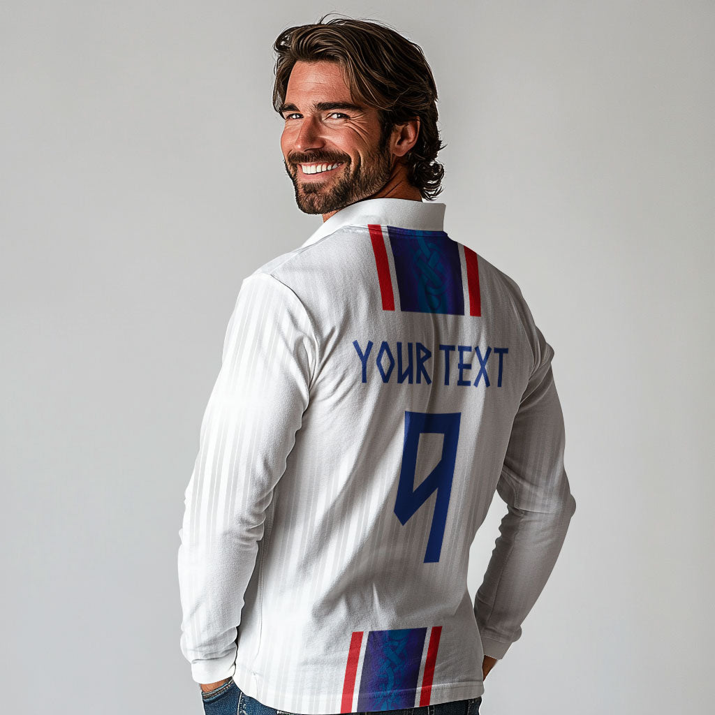 Custom Norway Football Long Sleeve Polo Shirt Norge Viking Ornament Vertical Stripe Sporty Style