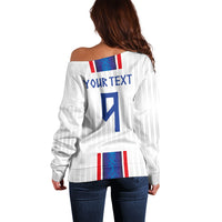 Custom Norway Football Off Shoulder Sweater Norge Viking Ornament Vertical Stripe Sporty Style