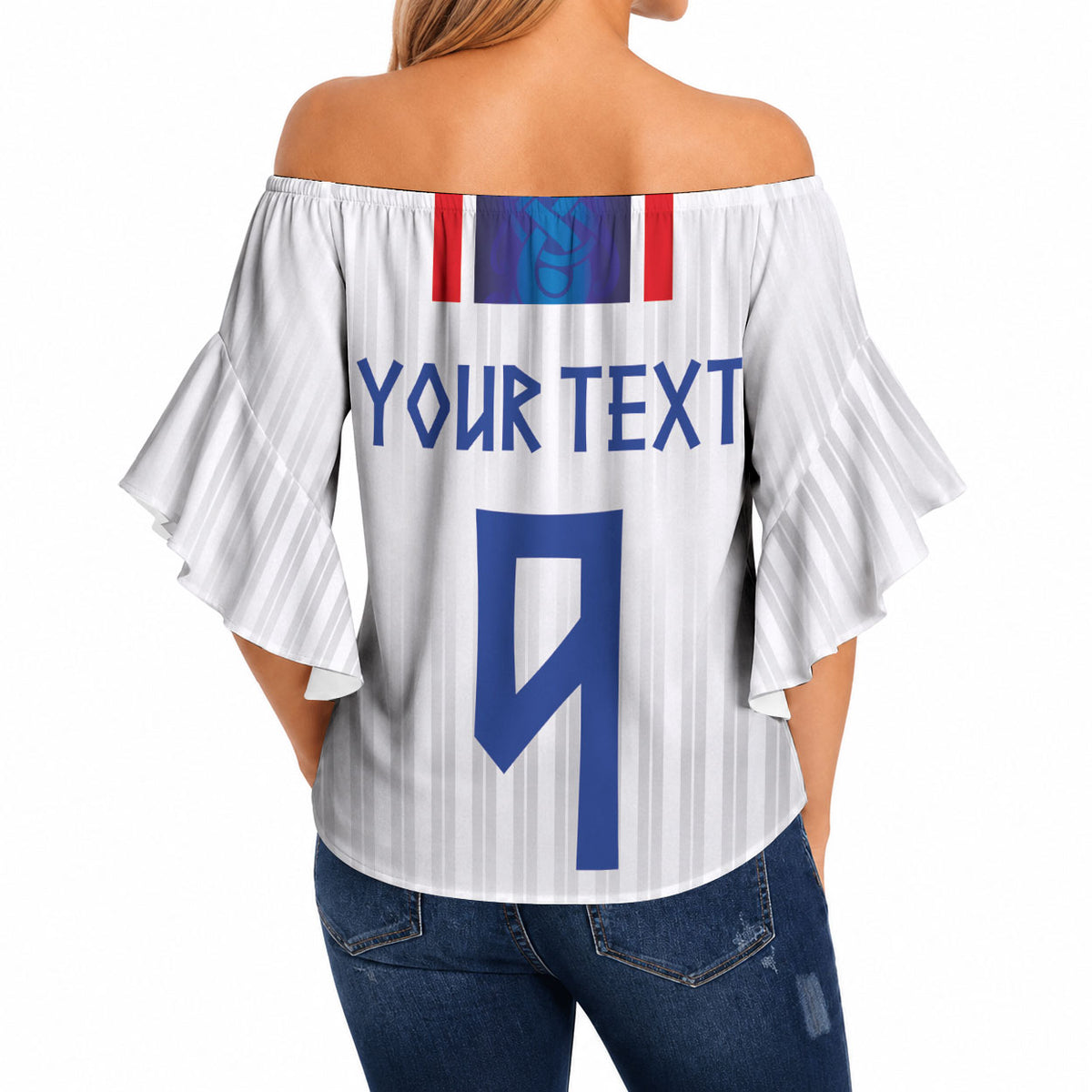 Custom Norway Football Off Shoulder Wrap Waist Top Norge Viking Ornament Vertical Stripe Sporty Style
