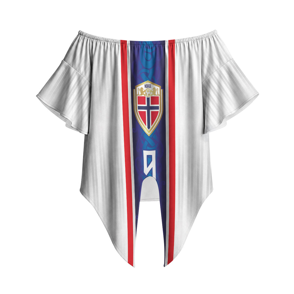 Custom Norway Football Off Shoulder Wrap Waist Top Norge Viking Ornament Vertical Stripe Sporty Style