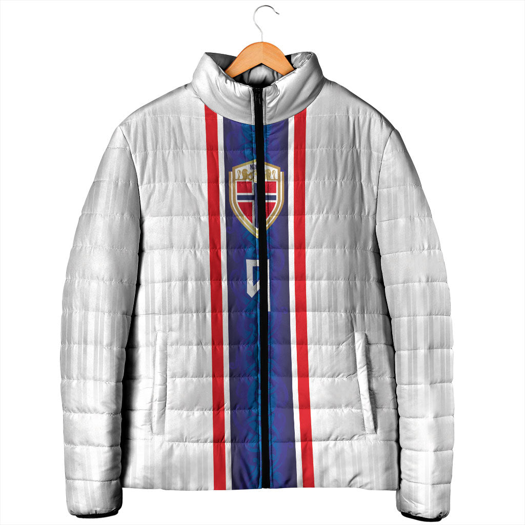 Custom Norway Football Padded Jacket Norge Viking Ornament Vertical Stripe Sporty Style