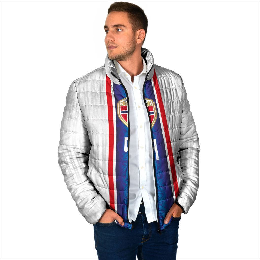 Custom Norway Football Padded Jacket Norge Viking Ornament Vertical Stripe Sporty Style