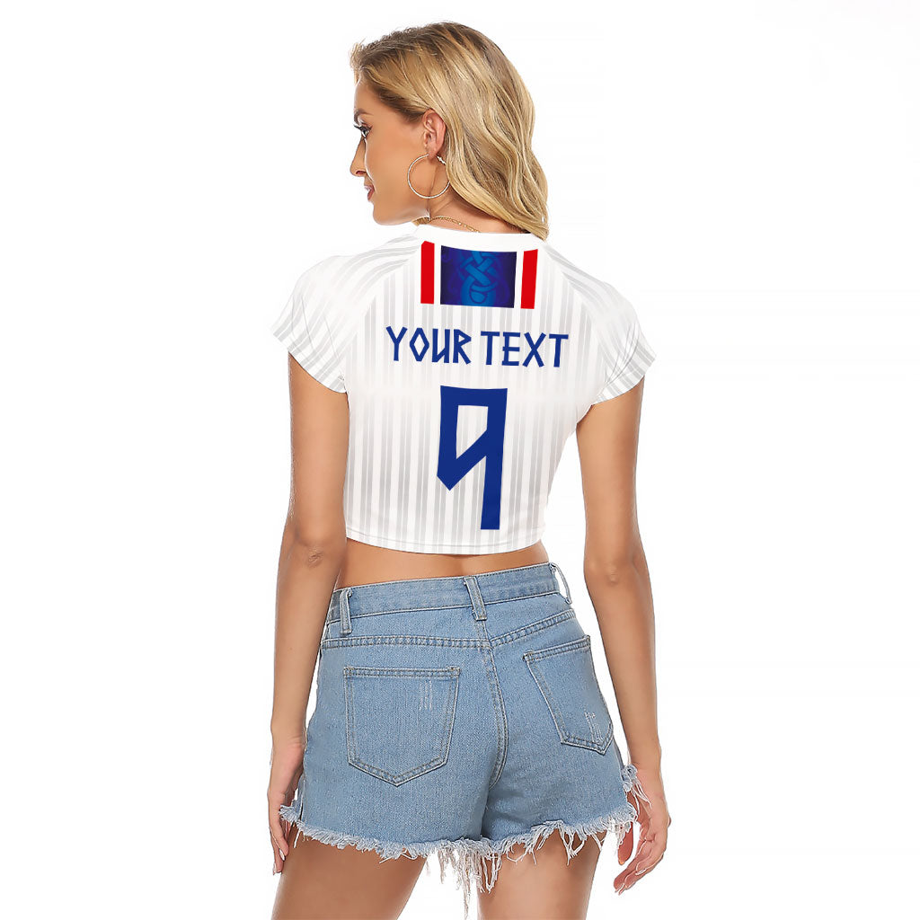Custom Norway Football Raglan Cropped T Shirt Norge Viking Ornament Vertical Stripe Sporty Style