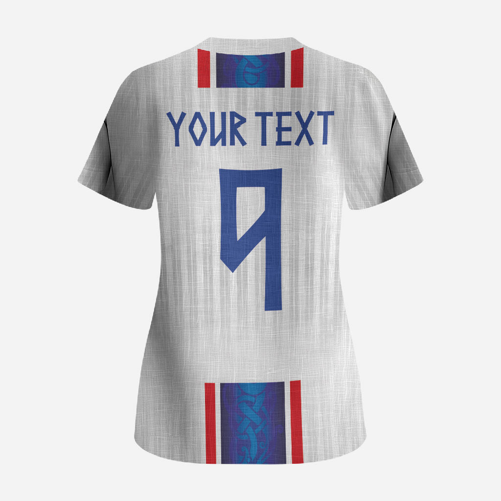 Custom Norway Football Scrub Top Norge Viking Ornament Vertical Stripe Sporty Style