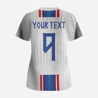 Custom Norway Football Scrub Top Norge Viking Ornament Vertical Stripe Sporty Style