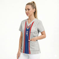 Custom Norway Football Scrub Top Norge Viking Ornament Vertical Stripe Sporty Style