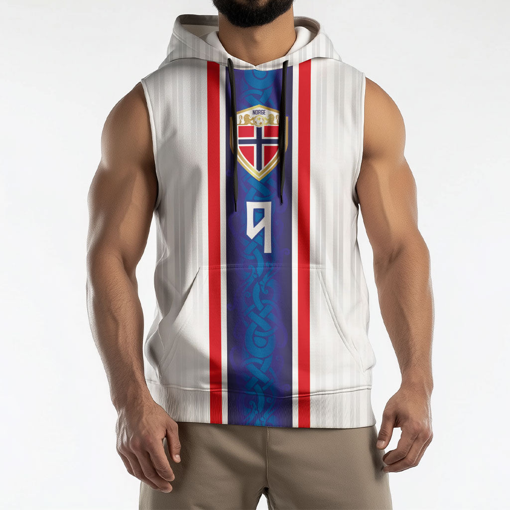 Custom Norway Football Sleeveless Hoodie Norge Viking Ornament Vertical Stripe Sporty Style