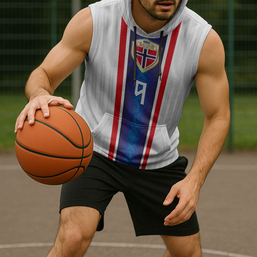 Custom Norway Football Sleeveless Hoodie Norge Viking Ornament Vertical Stripe Sporty Style