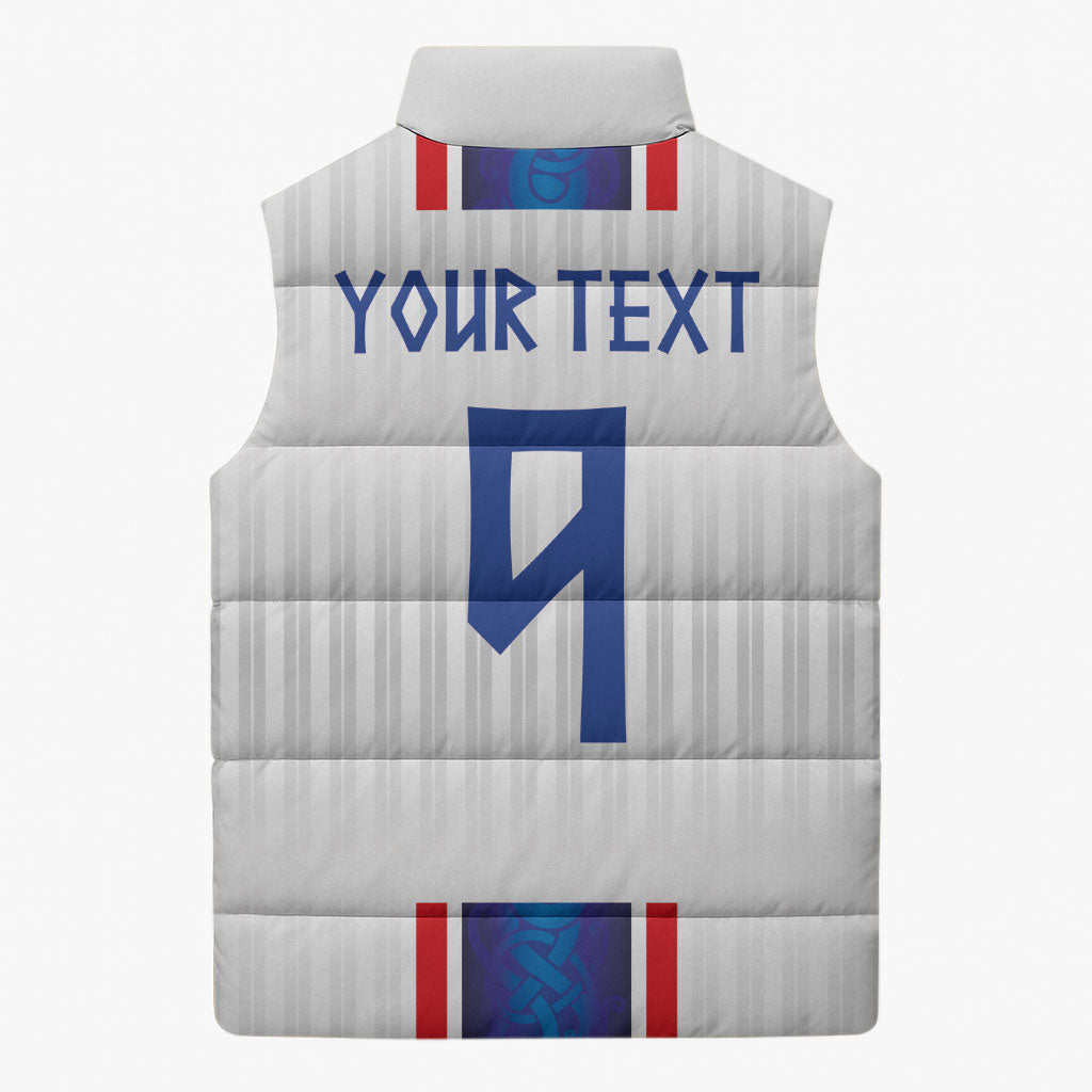 Custom Norway Football Sleeveless Puffer Jacket Norge Viking Ornament Vertical Stripe Sporty Style