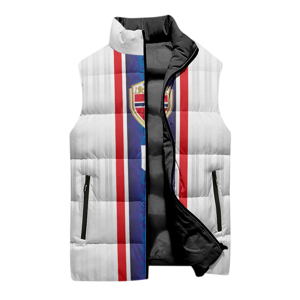 Custom Norway Football Sleeveless Puffer Jacket Norge Viking Ornament Vertical Stripe Sporty Style