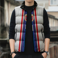 Custom Norway Football Sleeveless Puffer Jacket Norge Viking Ornament Vertical Stripe Sporty Style