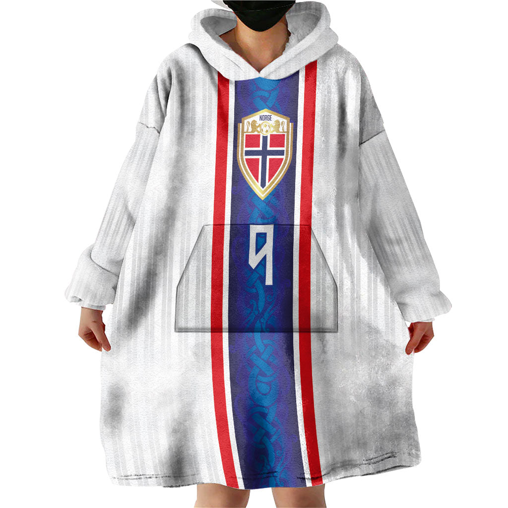 Custom Norway Football Wearable Blanket Hoodie Norge Viking Ornament Vertical Stripe Sporty Style