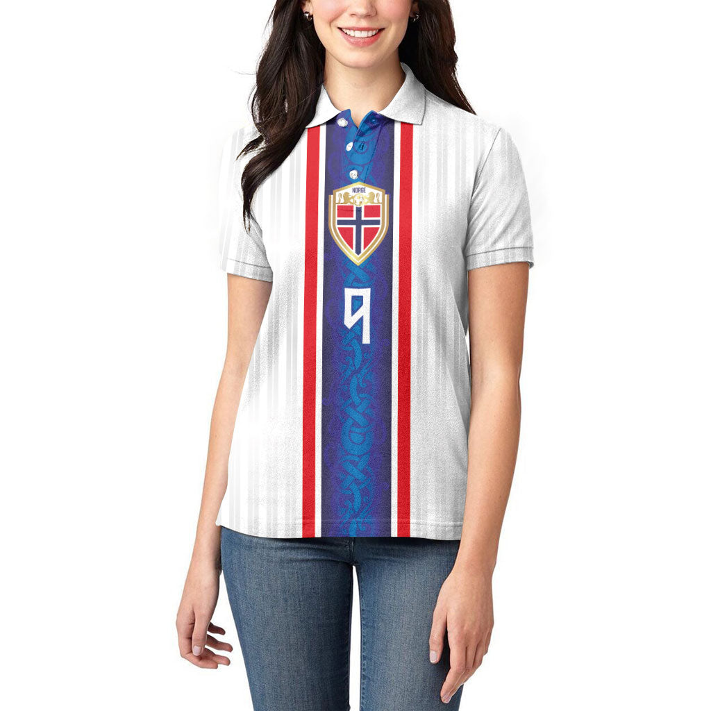 Custom Norway Football Women Polo Shirt Norge Viking Ornament Vertical Stripe Sporty Style