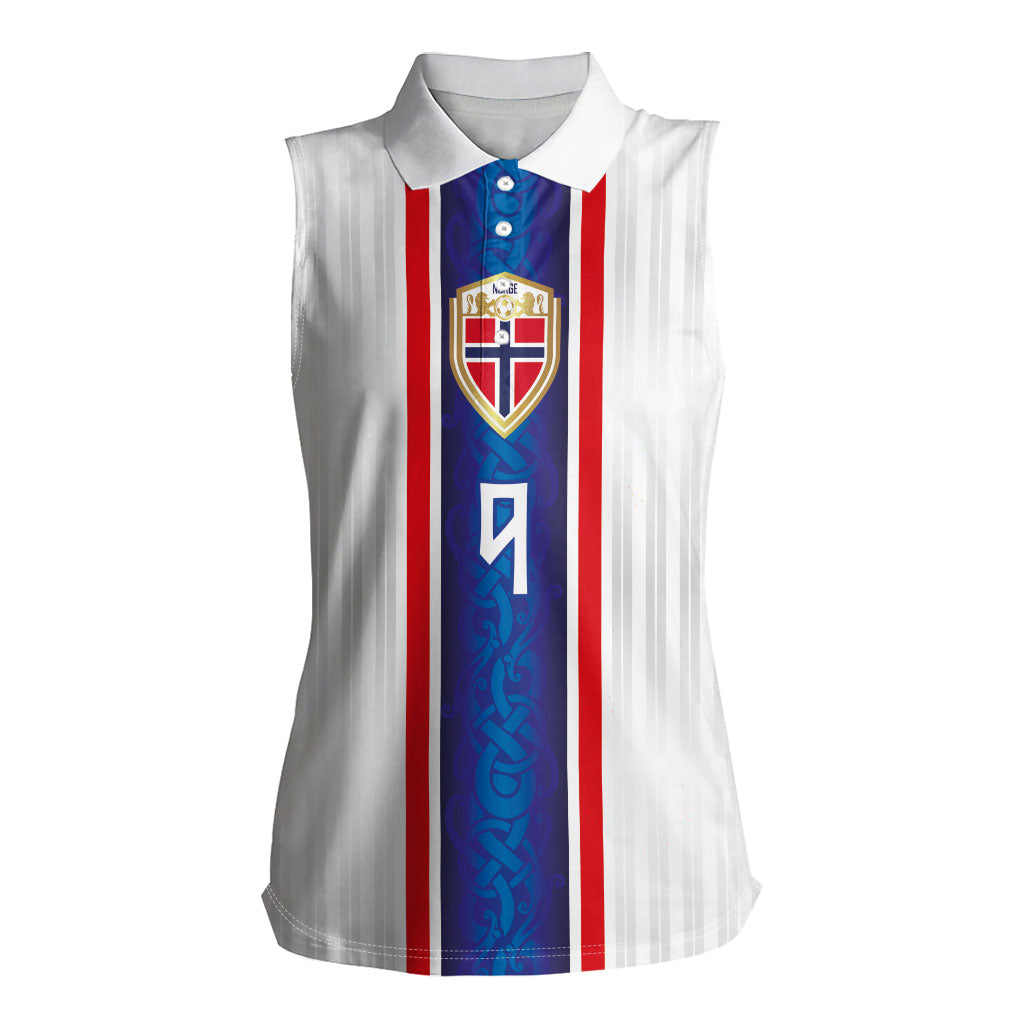 Custom Norway Football Women Sleeveless Polo Shirt Norge Viking Ornament Vertical Stripe Sporty Style