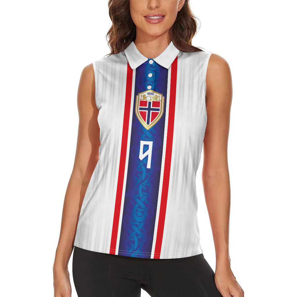 Custom Norway Football Women Sleeveless Polo Shirt Norge Viking Ornament Vertical Stripe Sporty Style