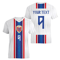 Custom Norway Football Women V-Neck T-Shirt Norge Viking Ornament Vertical Stripe Sporty Style