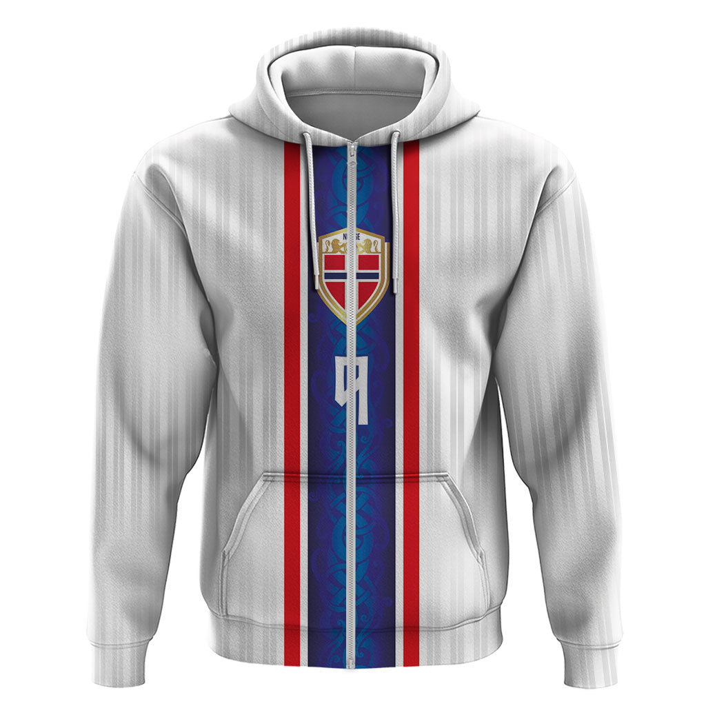 Custom Norway Football Zip Hoodie Norge Viking Ornament Vertical Stripe Sporty Style