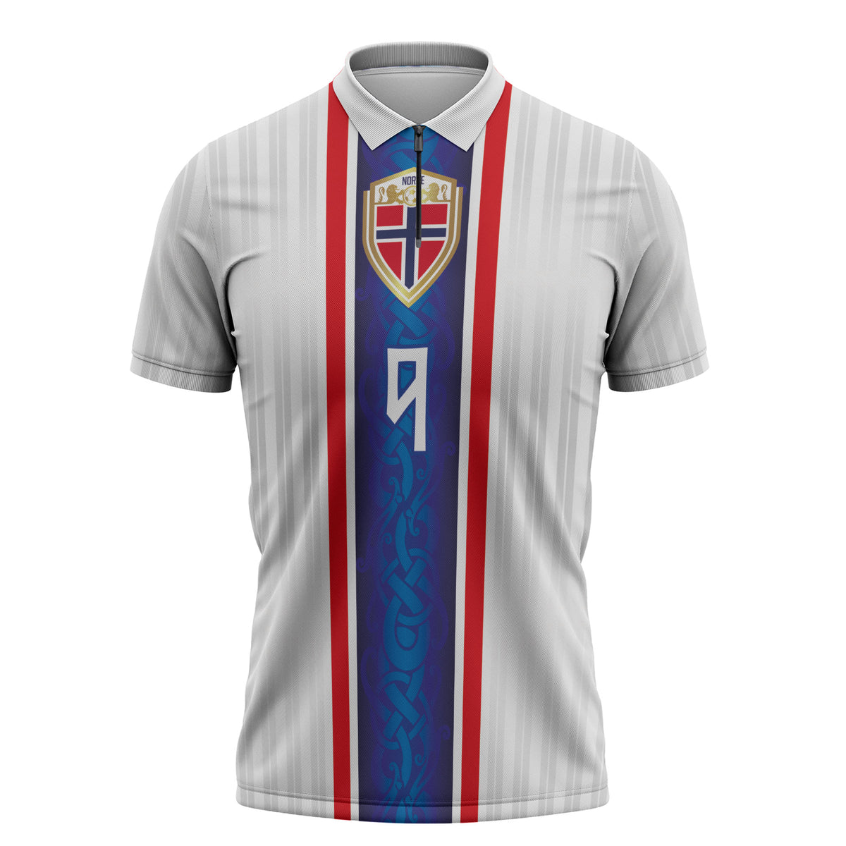 Custom Norway Football Zipper Polo Shirt Norge Viking Ornament Vertical Stripe Sporty Style