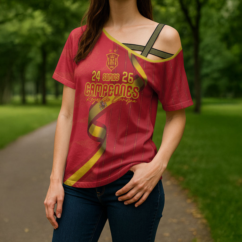 Custom Spain Football Cross Shoulder Shirt World Champions and Kings of Europe
