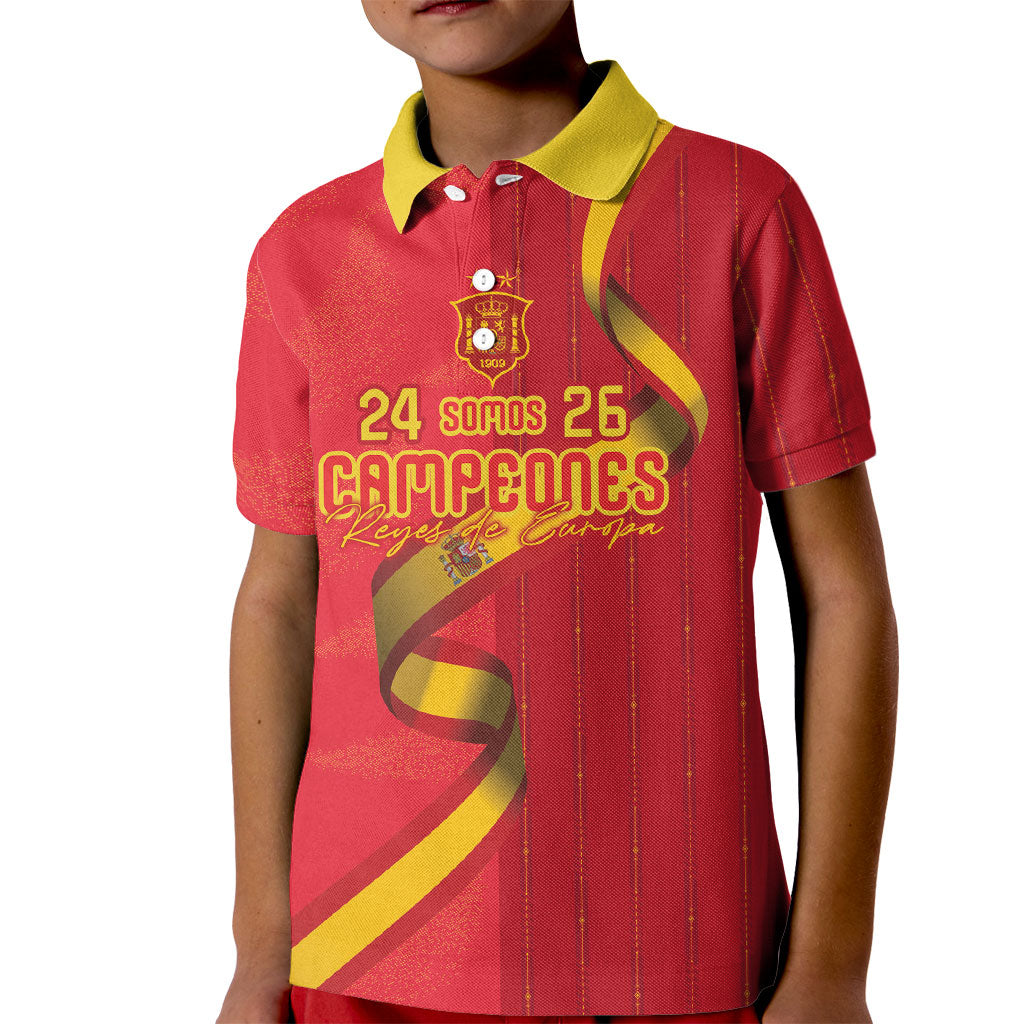 Custom Spain Football Kid Polo Shirt World Champions and Kings of Europe