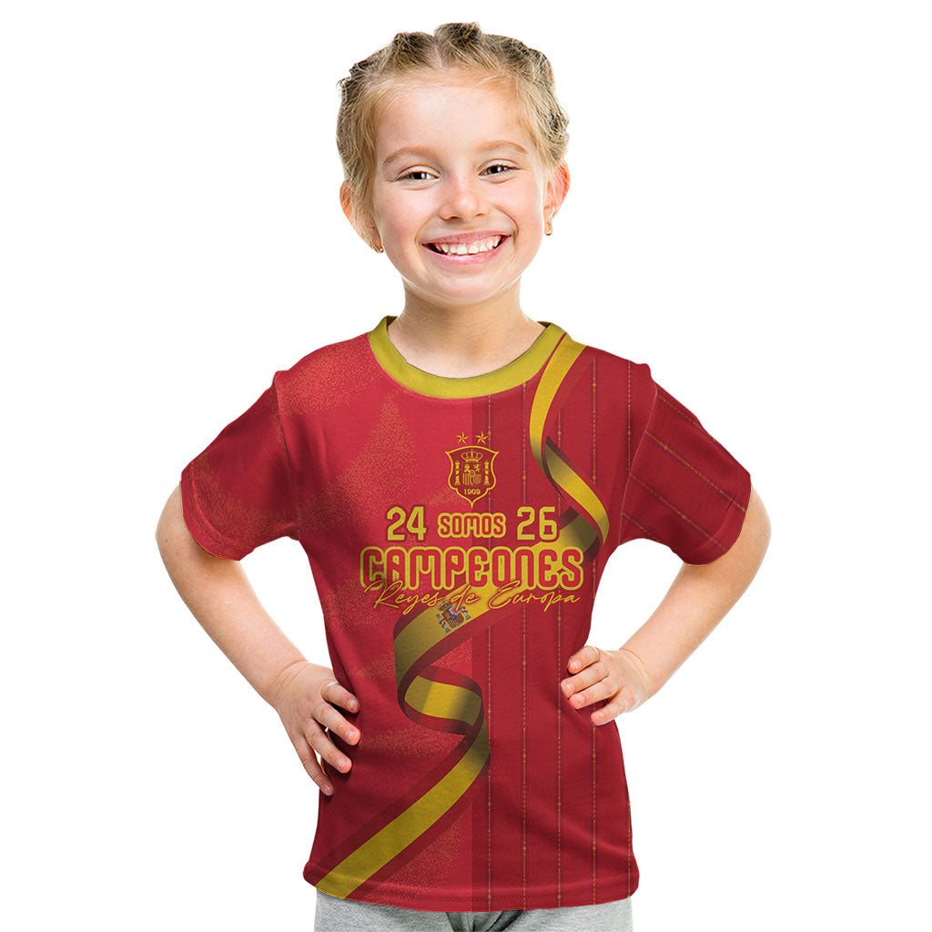 Custom Spain Football Kid T Shirt World Champions and Kings of Europe