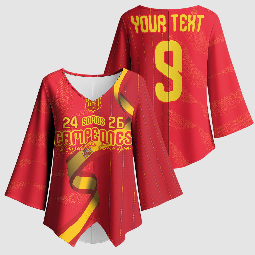Custom Spain Football Kimono Sleeve Blouse World Champions and Kings of Europe