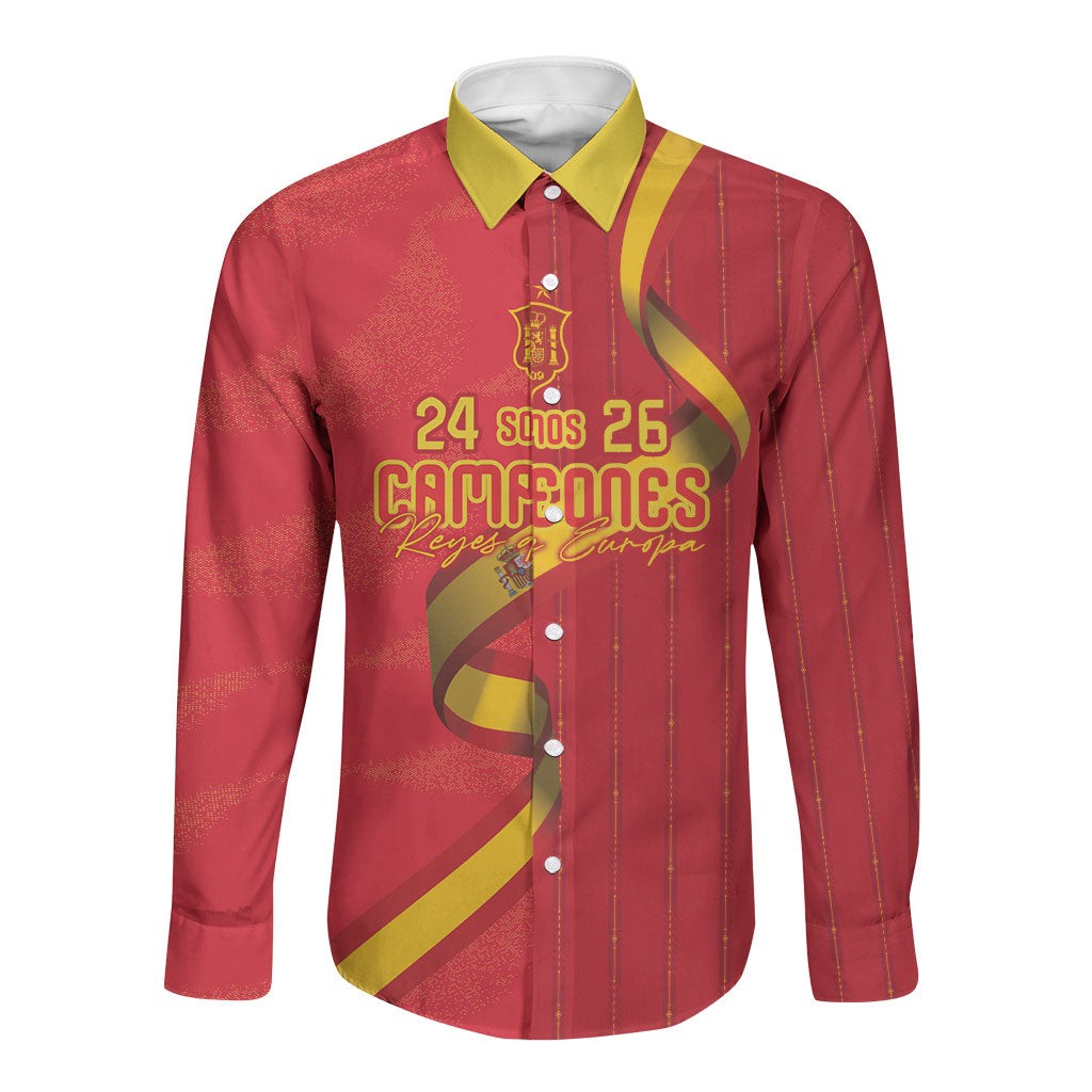 Custom Spain Football Long Sleeve Button Shirt World Champions and Kings of Europe