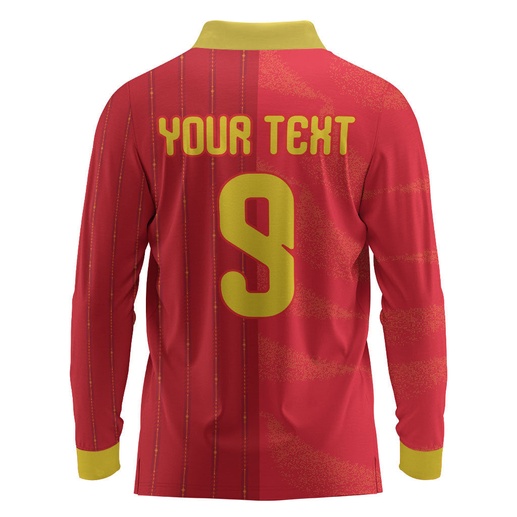Custom Spain Football Long Sleeve Polo Shirt World Champions and Kings of Europe