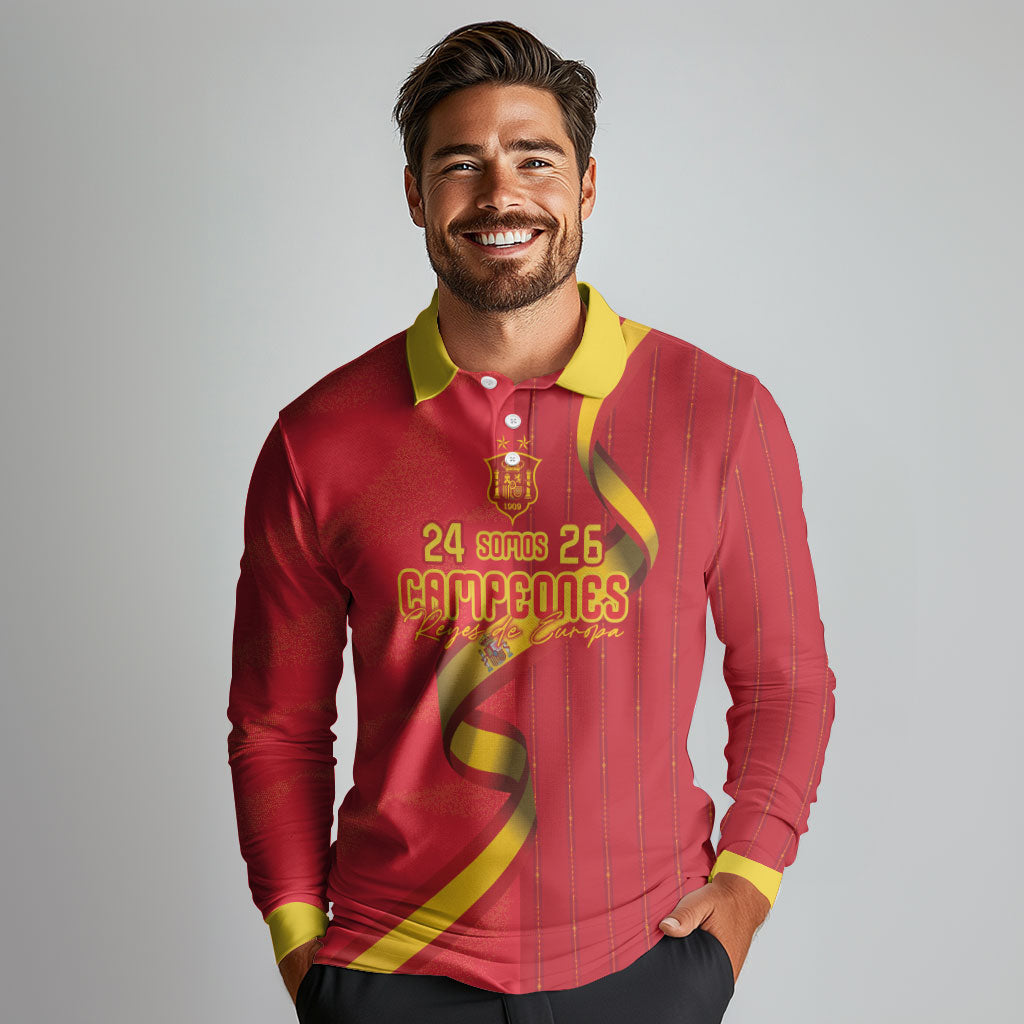 Custom Spain Football Long Sleeve Polo Shirt World Champions and Kings of Europe