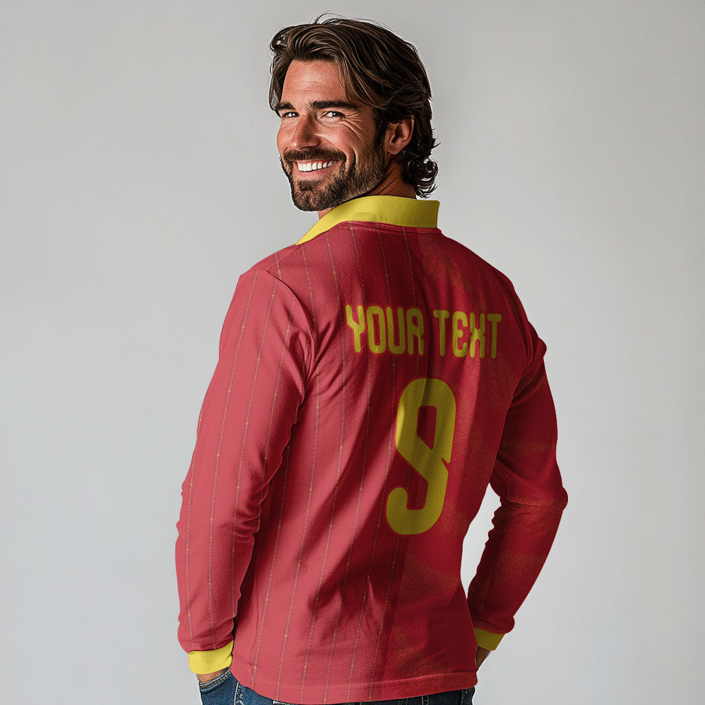 Custom Spain Football Long Sleeve Polo Shirt World Champions and Kings of Europe