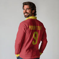Custom Spain Football Long Sleeve Polo Shirt World Champions and Kings of Europe