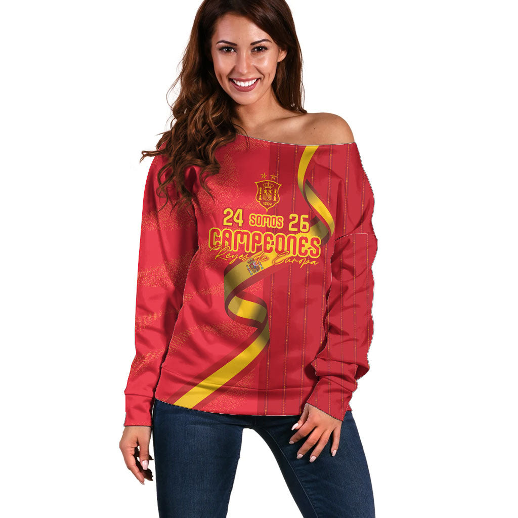 Custom Spain Football Off Shoulder Sweater World Champions and Kings of Europe