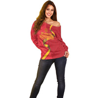 Custom Spain Football Off Shoulder Sweater World Champions and Kings of Europe