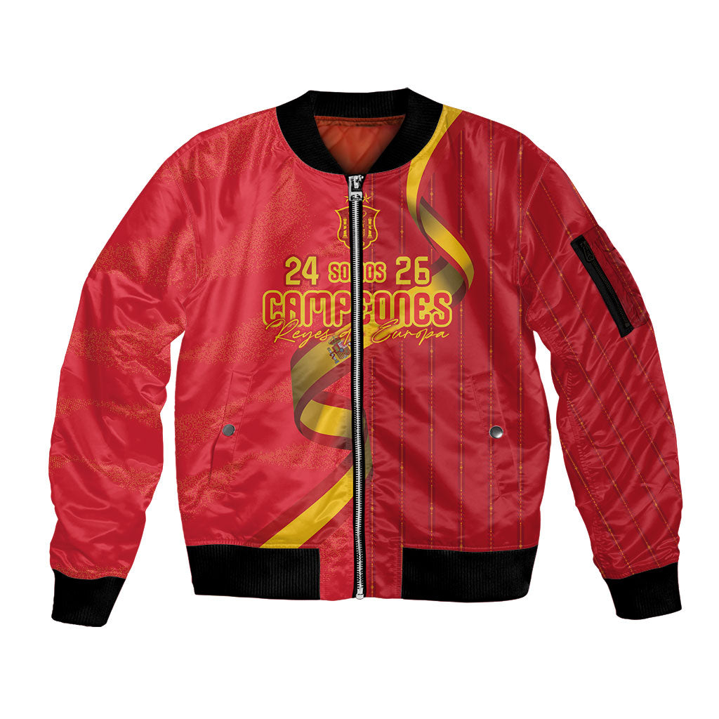 Custom Spain Football Sleeve Zip Bomber Jacket World Champions and Kings of Europe