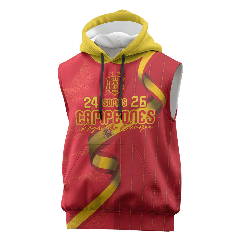 Custom Spain Football Sleeveless Hoodie World Champions and Kings of Europe