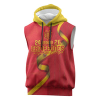 Custom Spain Football Sleeveless Hoodie World Champions and Kings of Europe