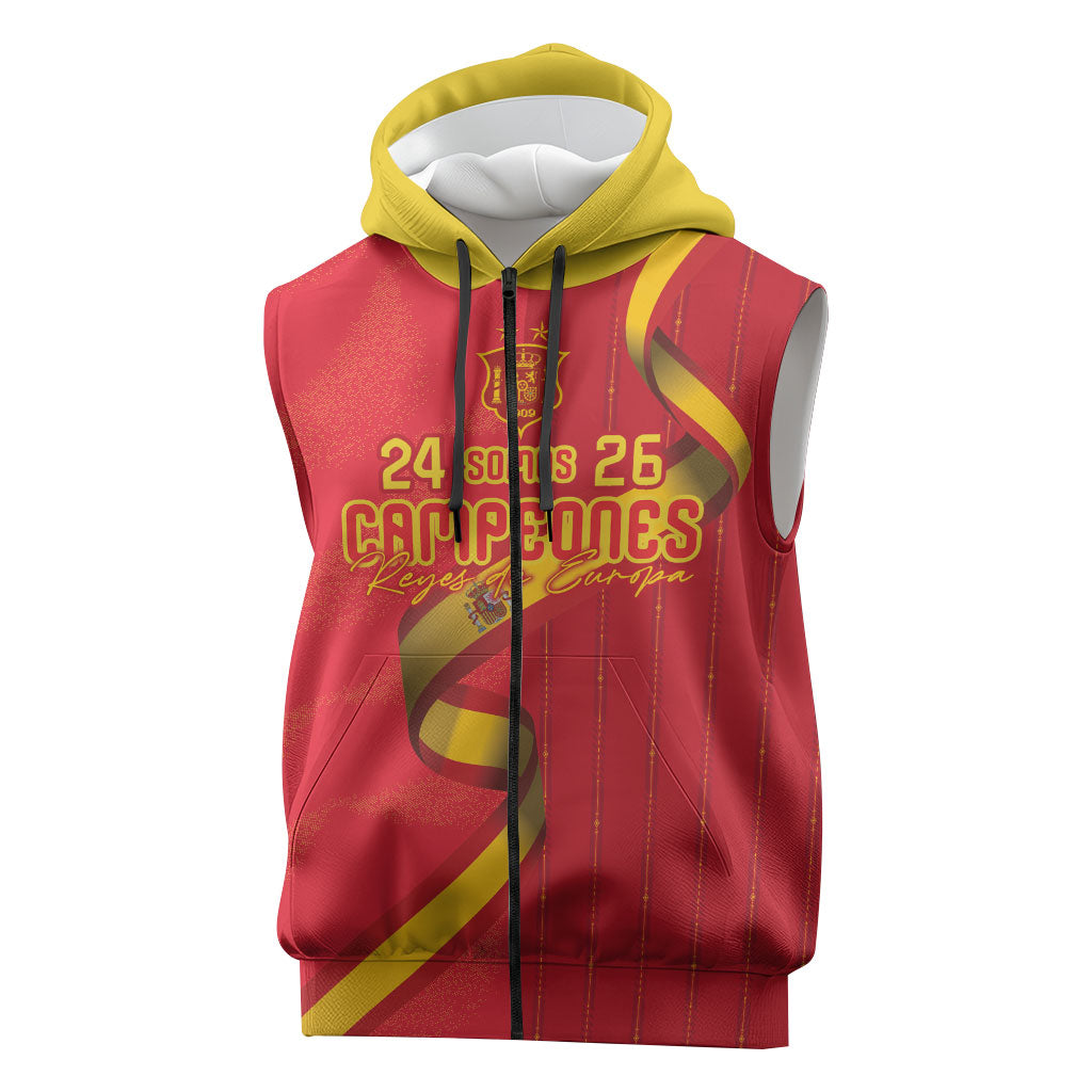 Custom Spain Football Sleeveless Zip Hoodie World Champions and Kings of Europe